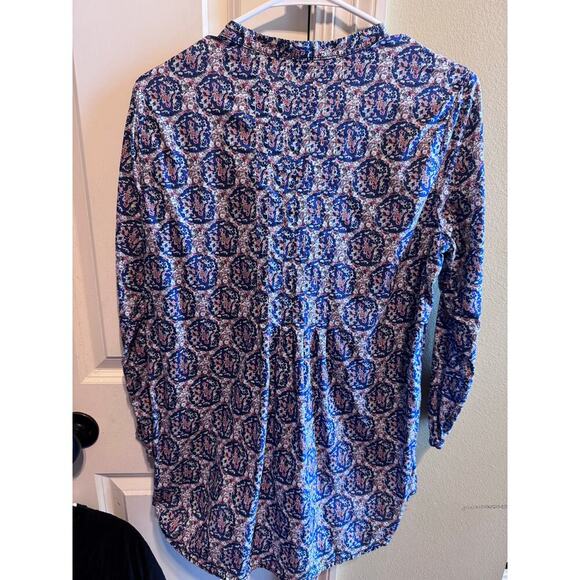 Lands' End Blue White Multicolor Button Up Cotton Women's Blouse Shirt Sz 6 - Picture 2 of 12